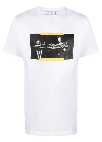 OFF-WHITE Caravaggio Saint Jerome Writing Hands Off Logo Slim Fit T-shirt While/Black/Yellow