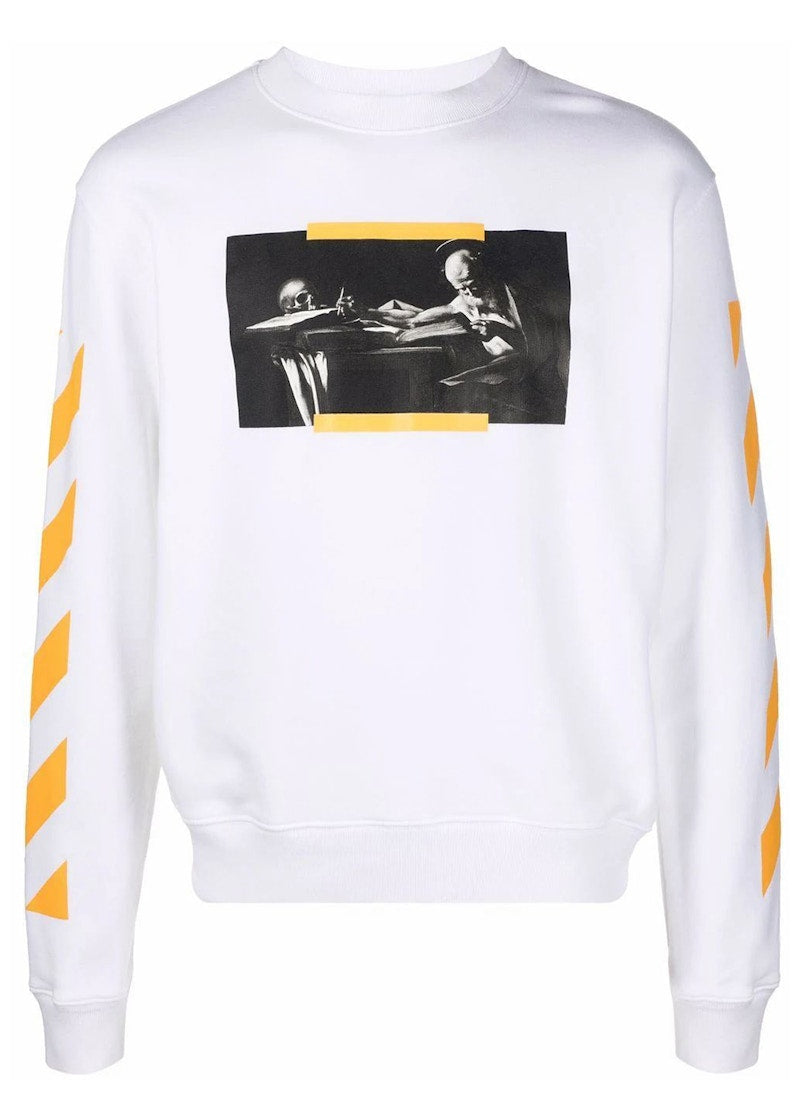 OFF-WHITE Caravaggio Saint Jerome Writing Print Slim Fit Sweatshirt White Yellow