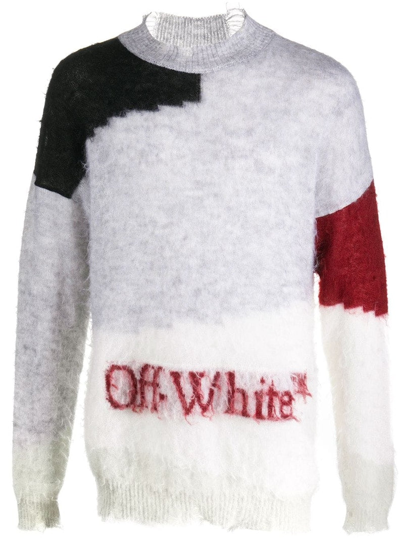 OFF-WHITE Color Block Logo Knit Sweater Melange Grey/Red
