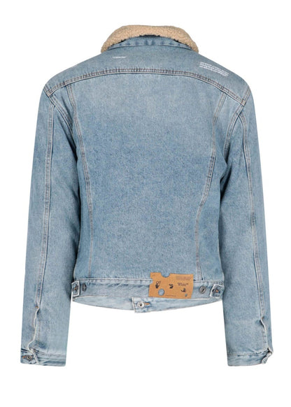 OFF-WHITE Contrast Collar Faux Sherling Denim Jacket Indigo Blue