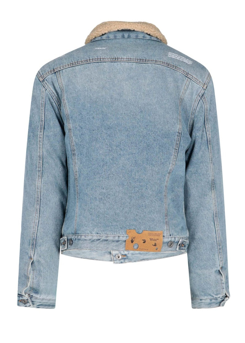 OFF-WHITE Contrast Collar Faux Sherling Denim Jacket Indigo Blue