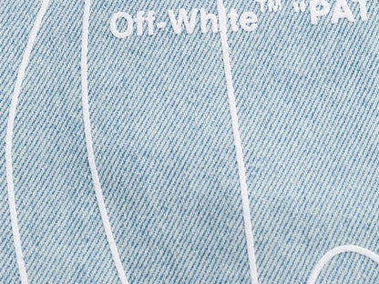 OFF-WHITE Cropped All Over Print Denim Jeans Blue/White