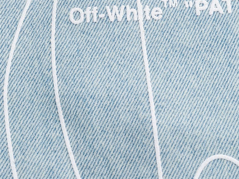 OFF-WHITE Cropped All Over Print Denim Jeans Blue/White