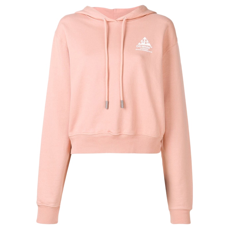 OFF-WHITE Cropped Cotton Arrows Print Hoodie Pink/White
