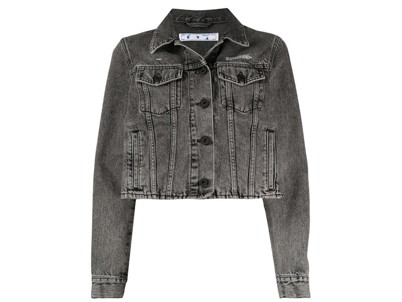 OFF-WHITE Cropped Denim Jacket Dark Grey