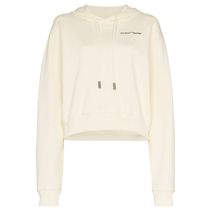 OFF-WHITE Cropped Embroidered Logo Hoodie Cream/Black