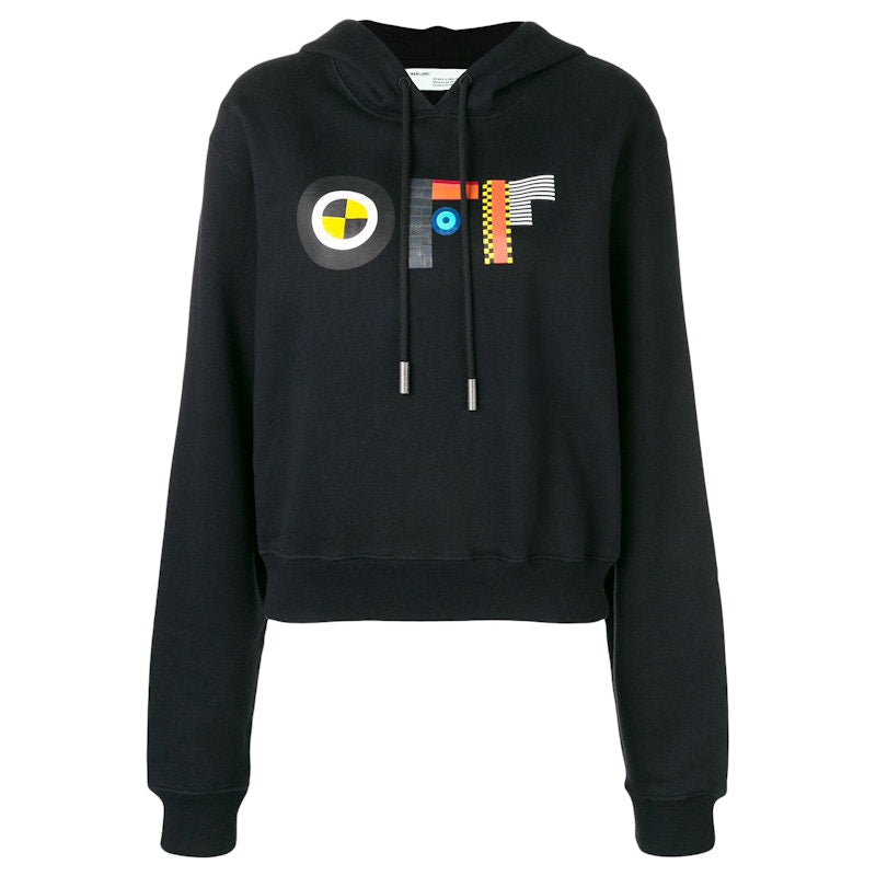 OFF-WHITE Cropped Graphic Logo Print Hoodie Black/Multicolor