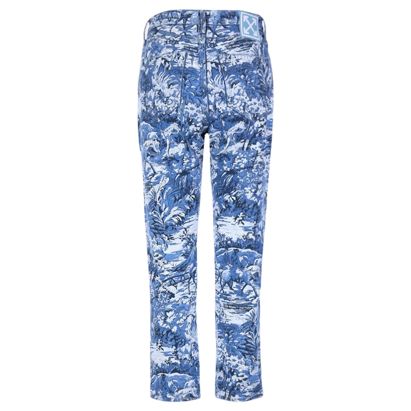 OFF-WHITE Cropped Tapestry Denim Jeans Blue/Multicolor