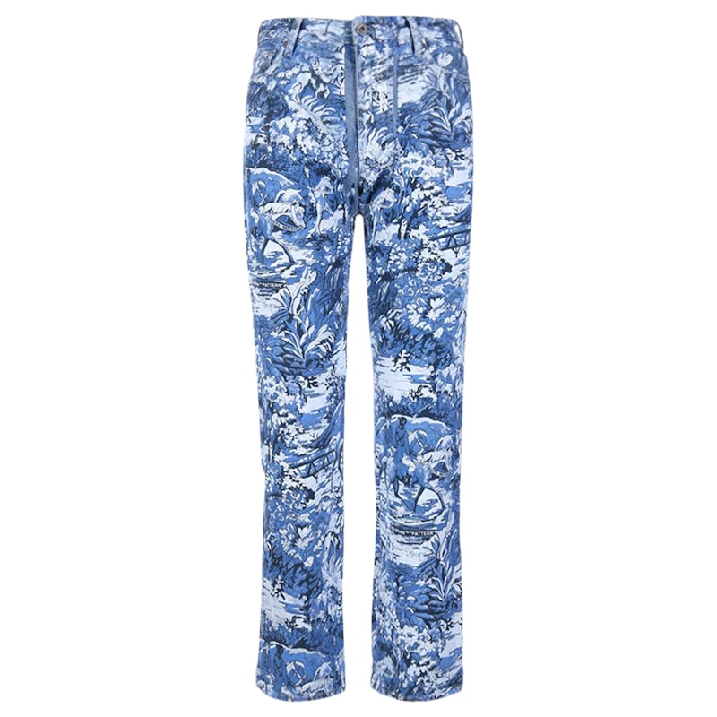 OFF-WHITE Cropped Tapestry Denim Jeans Blue/Multicolor