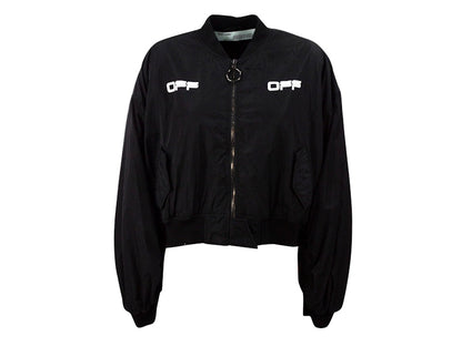 OFF-WHITE Cropped Varsity Bomber Jacket Black/White