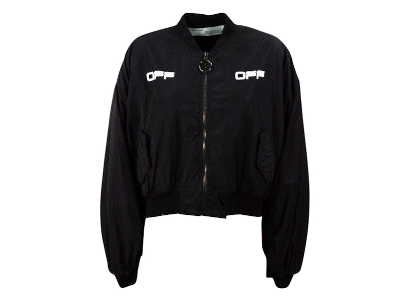 OFF-WHITE Cropped Varsity Bomber Jacket Black/White