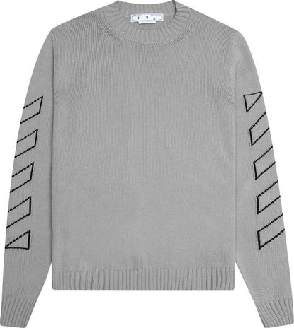 OFF-WHITE Diag Outline Arrow Knit Crewneck Grey