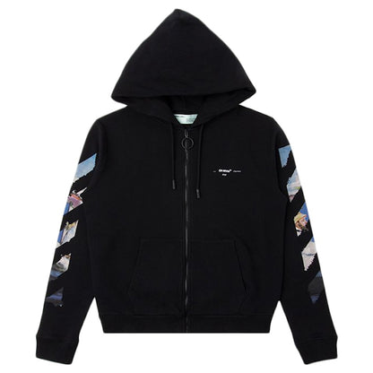 OFF-WHITE Diag Print Zip Up Hoodie Black/Multicolor