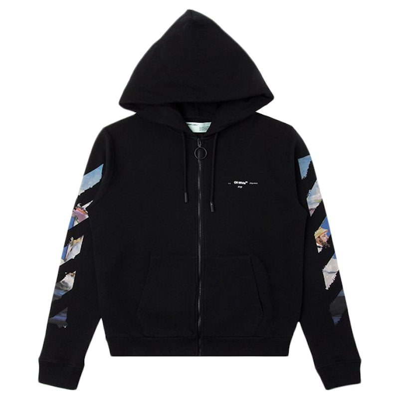 OFF-WHITE Diag Print Zip Up Hoodie Black/Multicolor