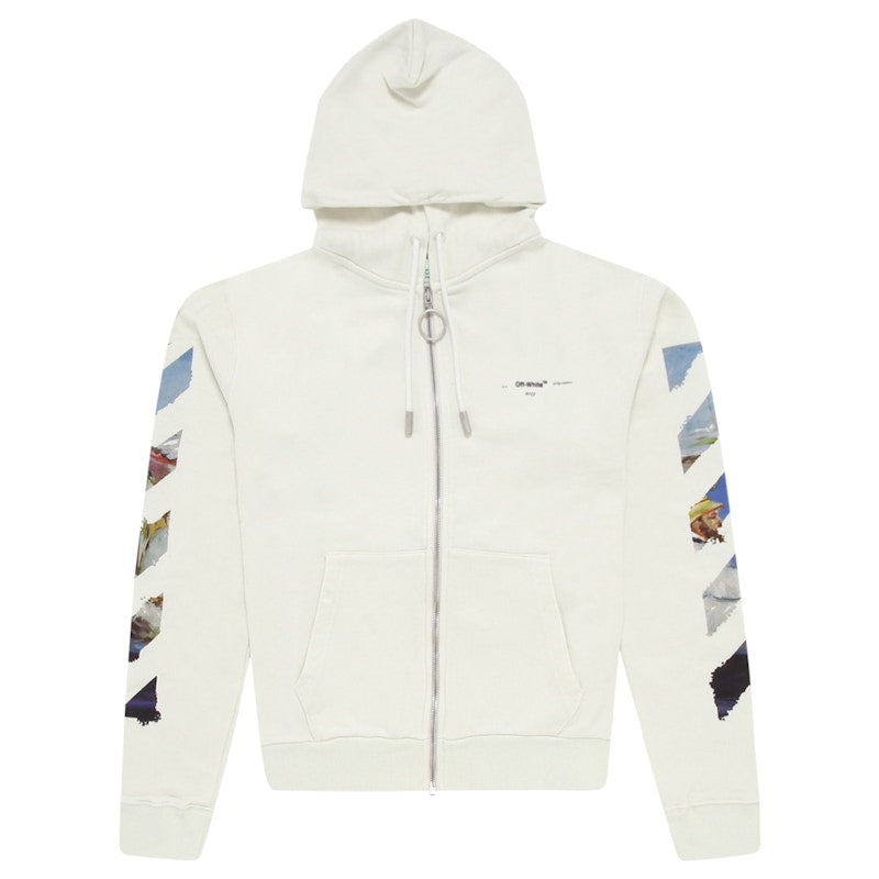 OFF-WHITE Diag Print Zip Up Hoodie White/Multicolor