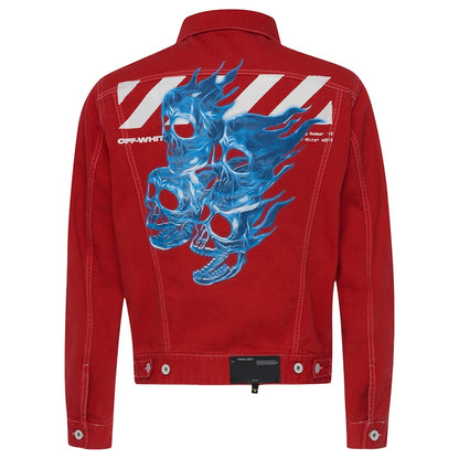 OFF-WHITE Diag Skulls Graphic Denim Jacket Red/Multicolor