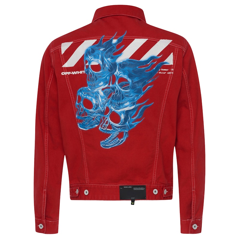 OFF-WHITE Diag Skulls Graphic Denim Jacket Red/Multicolor
