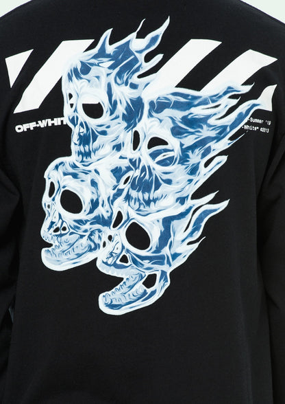 OFF-WHITE Diag Skulls Graphic Logo Print L/S T-shirt Black/White/Blue