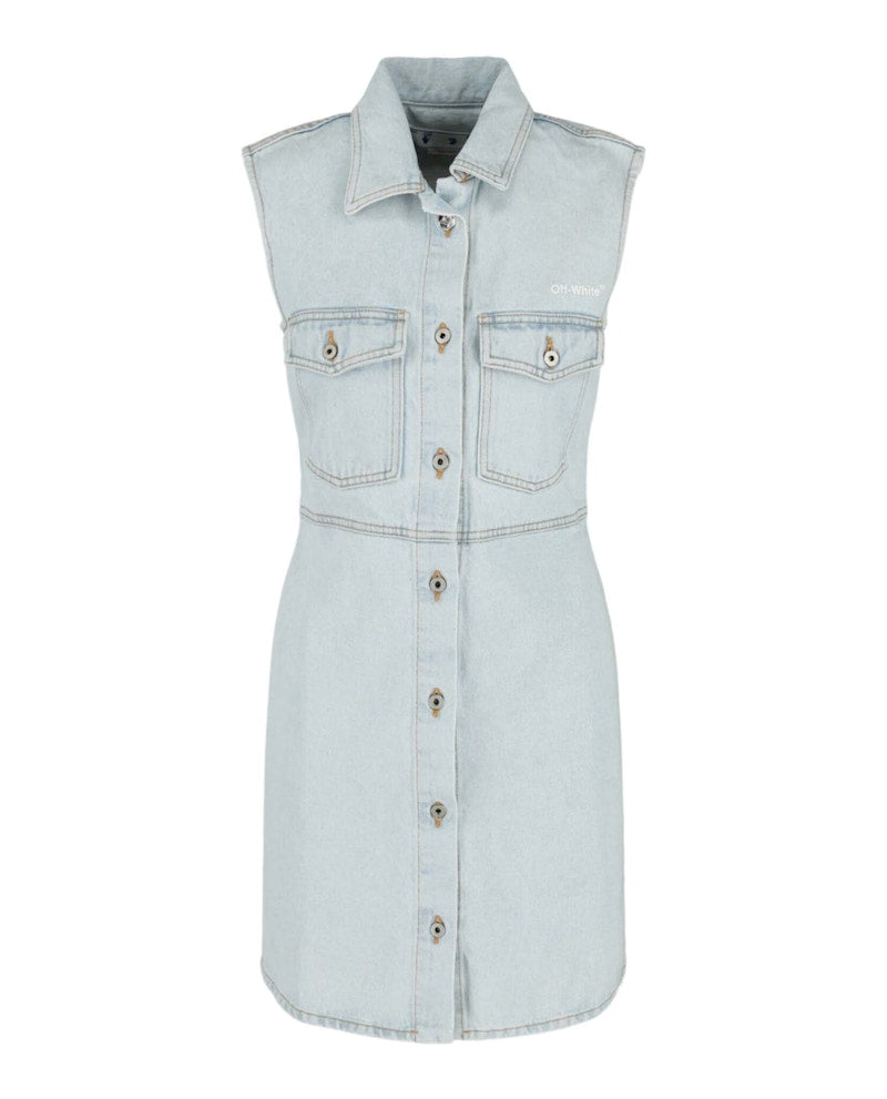 OFF-WHITE Diag Sleeveless Shirt Dress Blue