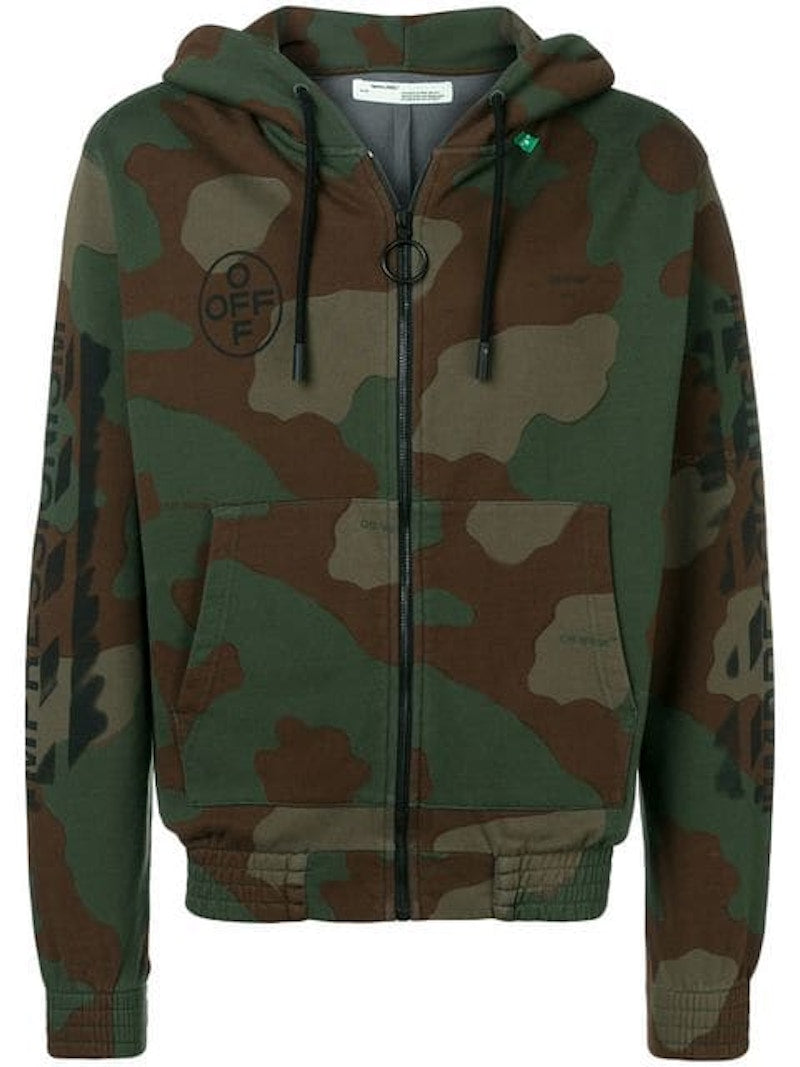 OFF-WHITE Diag Stencil Zip Up Hoodie Camo/Black