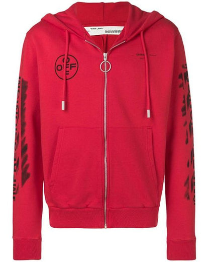 OFF-WHITE Diag Stencil Zip Up Hoodie Red/Black