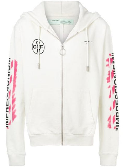 OFF-WHITE Diag Stencil Zip Up Hoodie White/Pink/Black