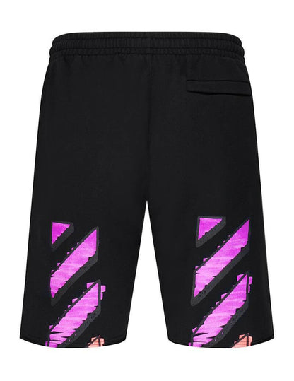 OFF-WHITE Diag Stripe Sweat Shorts Black Fuchsia