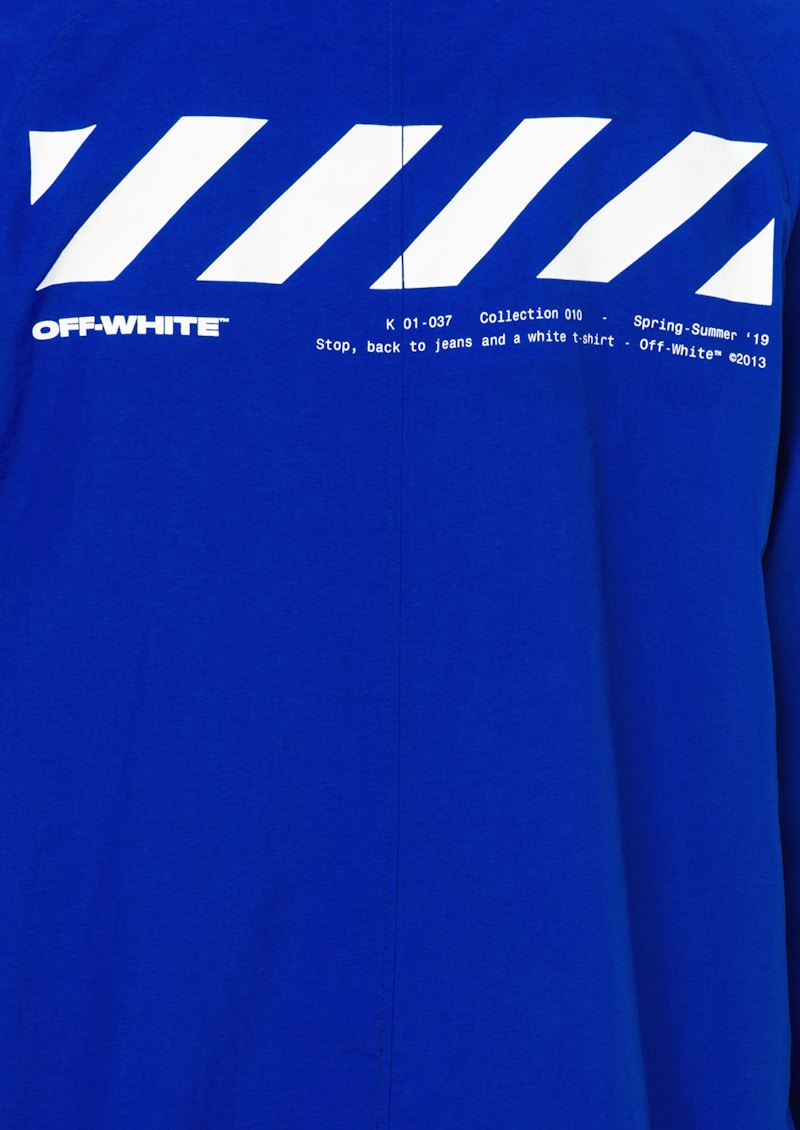 OFF-WHITE Diagonal Hooded Raincoat Blue/White