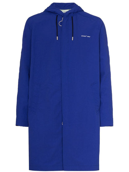 OFF-WHITE Diagonal Hooded Raincoat Blue/White
