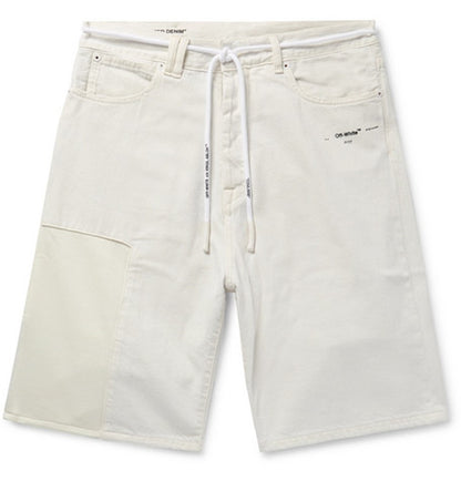 OFF-WHITE Distressed Logo Appliqued Denim Shorts Off-White/Black