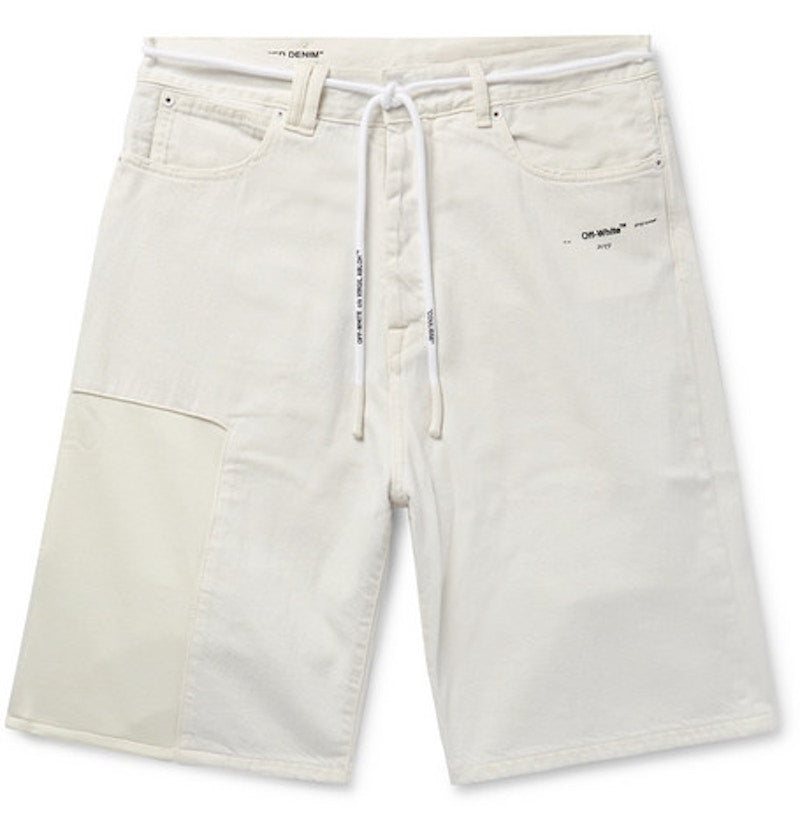 OFF-WHITE Distressed Logo Appliqued Denim Shorts Off-White/Black