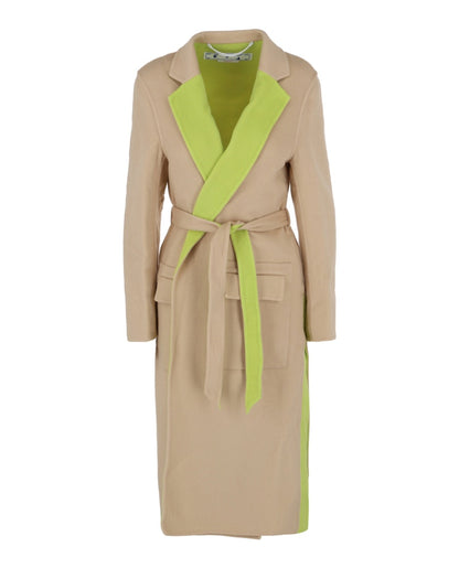 OFF-WHITE Double Wool Belted Coat Beige