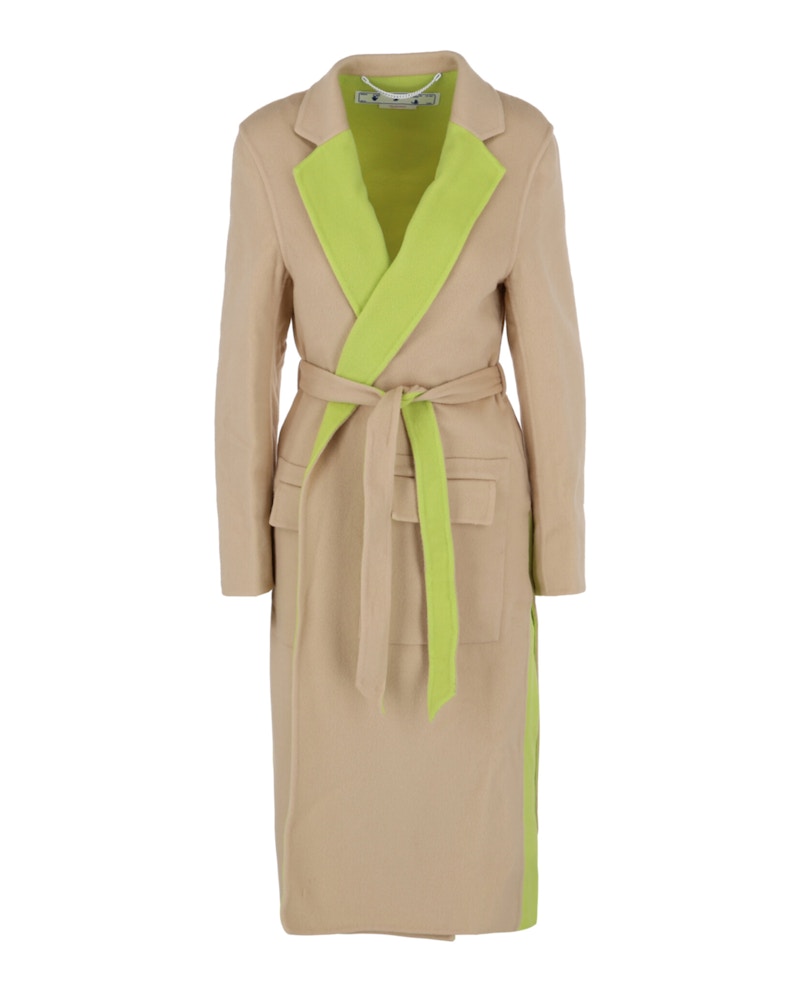 OFF-WHITE Double Wool Belted Coat Beige