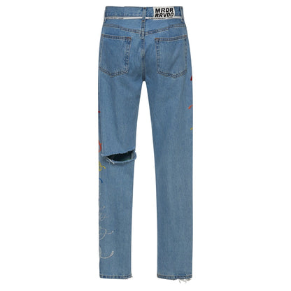 OFF-WHITE EV BRAVADO Crystal Distressed Denim Jeans Blue/Multicolor