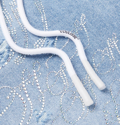 OFF-WHITE EV BRAVADO Crystal Distressed Denim Jeans Light Blue