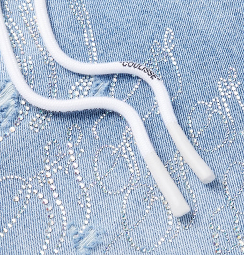 OFF-WHITE EV BRAVADO Crystal Distressed Denim Jeans Light Blue