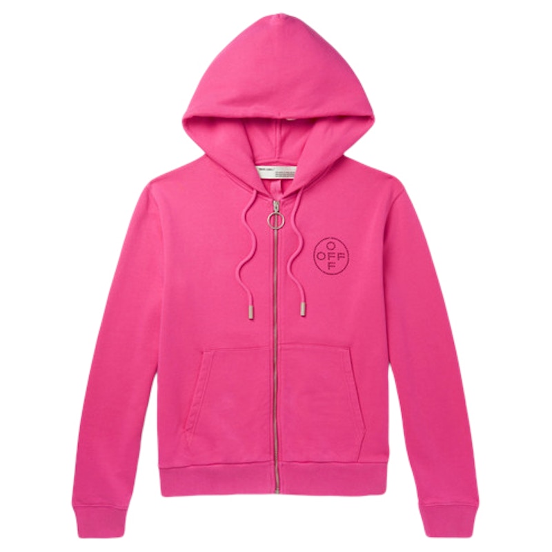 OFF-WHITE Embellished Logo Zip Up Hoodie Pink