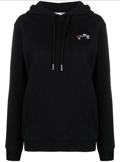 OFF-WHITE Embroidered Floral Arrow Hoodie Black