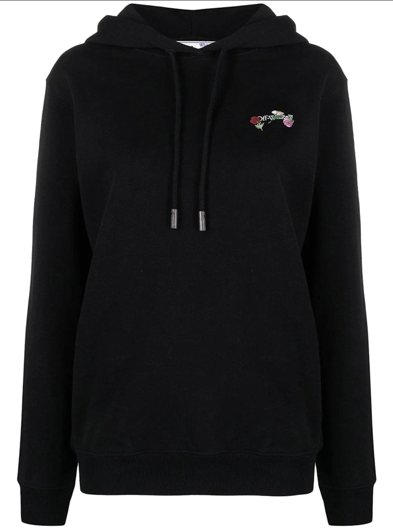 OFF-WHITE Embroidered Floral Arrow Hoodie Black