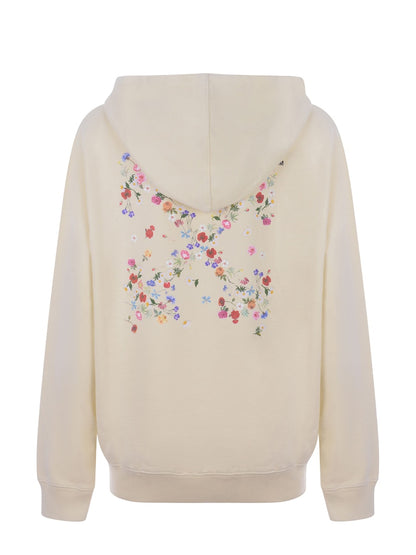 OFF-WHITE Embroidered Floral Arrow Hoodie Cream