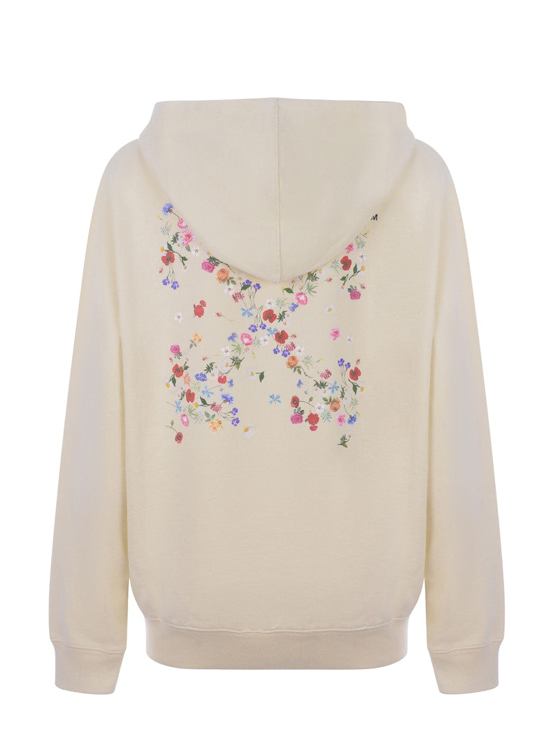 OFF-WHITE Embroidered Floral Arrow Hoodie Cream