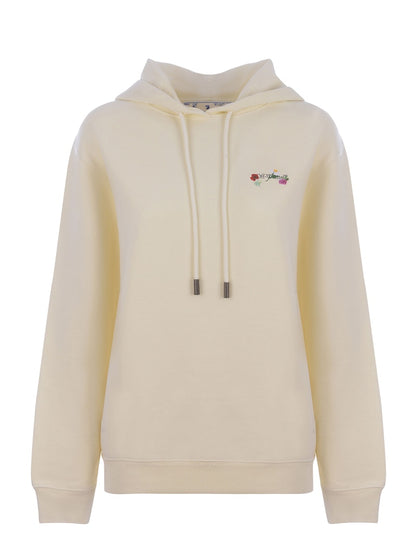 OFF-WHITE Embroidered Floral Arrow Hoodie Cream