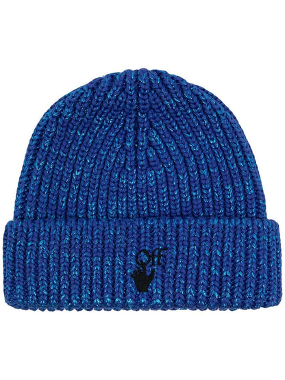 OFF-WHITE Hand Embroidered Ribbed Beanie Blue/Black