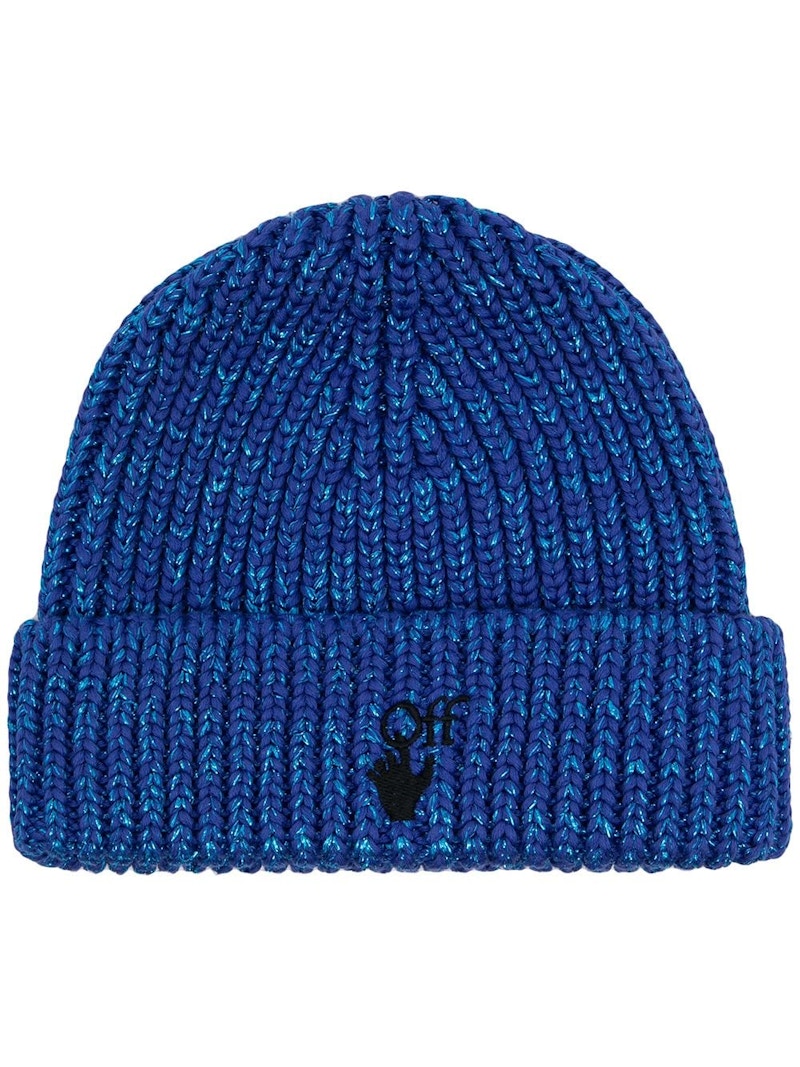 OFF-WHITE Hand Embroidered Ribbed Beanie Blue/Black