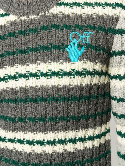 OFF-WHITE Hand Horizontal Stripe Sweater Medium Grey/Blue