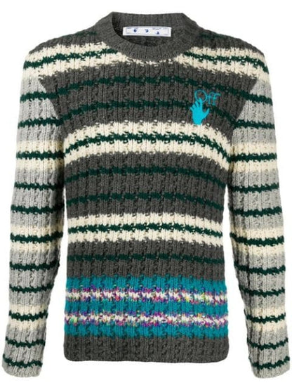 OFF-WHITE Hand Horizontal Stripe Sweater Medium Grey/Blue