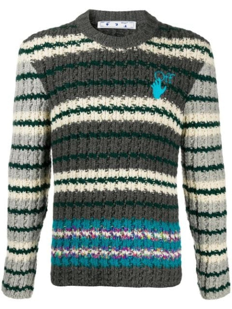 OFF-WHITE Hand Horizontal Stripe Sweater Medium Grey/Blue