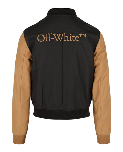 OFF-WHITE Hand Off Leather Varsity Jacket Purple Beige
