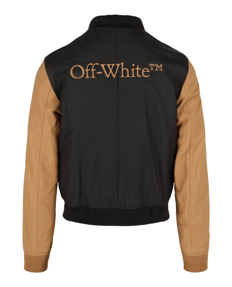 OFF-WHITE Hand Off Leather Varsity Jacket Purple Beige