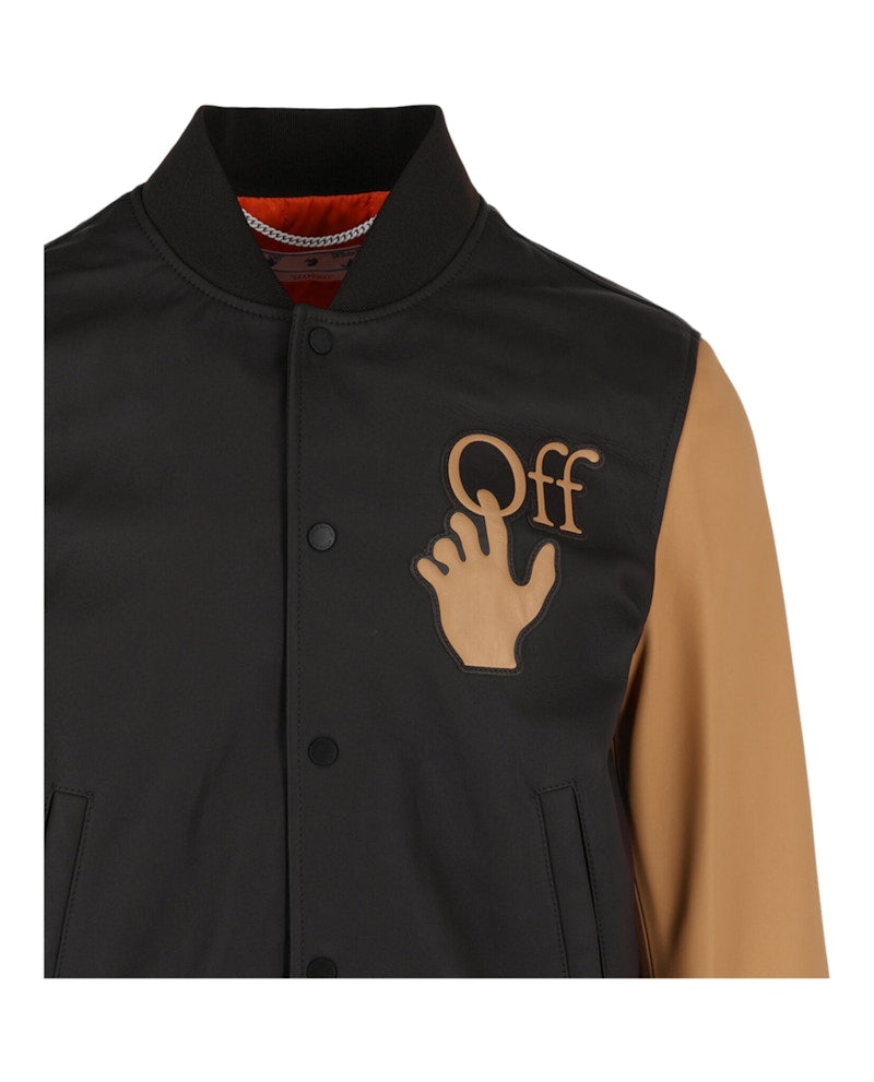 OFF-WHITE Hand Off Leather Varsity Jacket Purple Beige